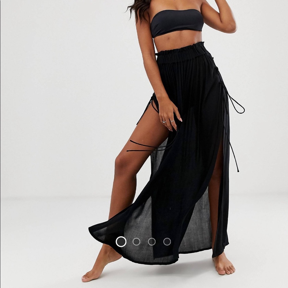 ASOS Maxi Skirt Side Tie Cover up Black Linen